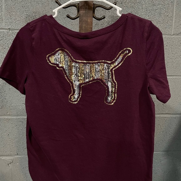 PINK Victoria's Secret Maroon Dog Tee - Picture 3 of 5